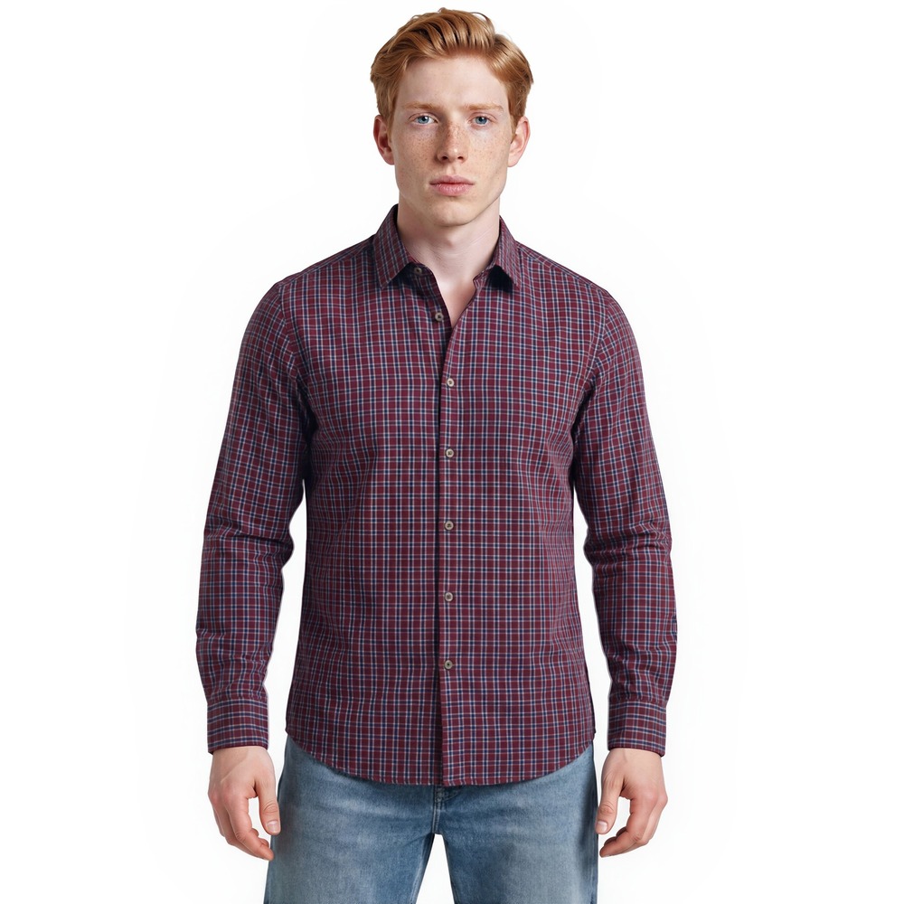 New Quieti Performance Men's Size‎ Medium Red Blue Plaid Stretch Dress Shirt Top